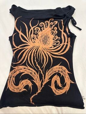 Black Tank Top with Copper Floral Print - Women